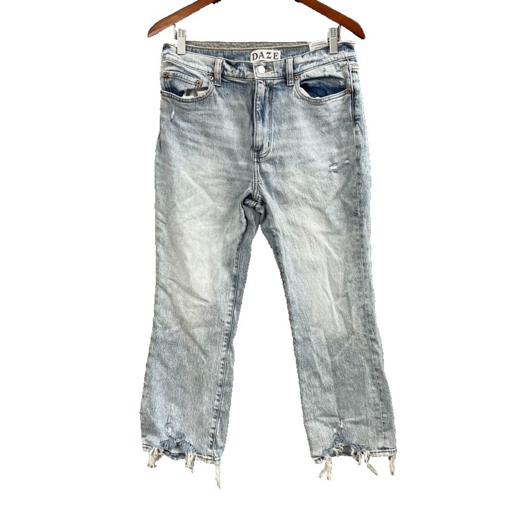 Daze Straight Leg Jeans Womens‎ 30 10 Blue Denim Distressed High Rise Cropped